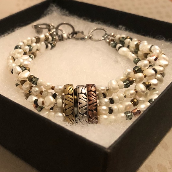 Silpada Sterling Silver Copper Brass Freshwater Pearl 5-Strand Bracelet B2188 - Picture 4 of 15
